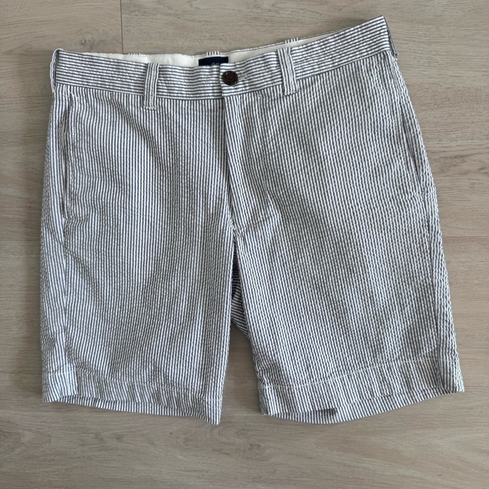 J.Crew 30W Seersucker Bermuda Shorts Blue Stripe Preppy Summer Men's